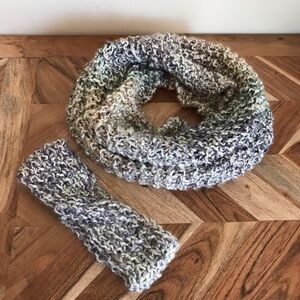 Handknit Scarf and Headband Set Green Marble